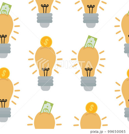 Seamless pattern of light bulbs isolated on a white background. A symbol of creativity, creative idea, mind, reflection. 99650065
