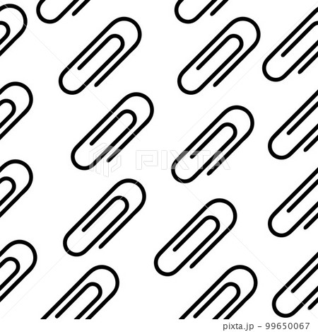 Seamless pattern of black paper clips. Vector illustration, white background. 99650067