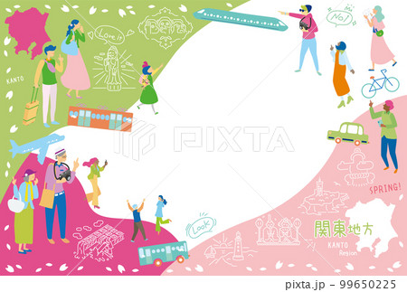 日本の関東地方の春の名物観光を楽しむ観光客、アイコンのセット(フラット) 日本の関東地方の春の名物観光を楽しむ観光客、アイコンのセット(フラット) 99650225