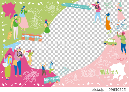 日本の関東地方の春の名物観光を楽しむ観光客、アイコンのセット(フラット) 日本の関東地方の春の名物観光を楽しむ観光客、アイコンのセット(フラット) 99650225