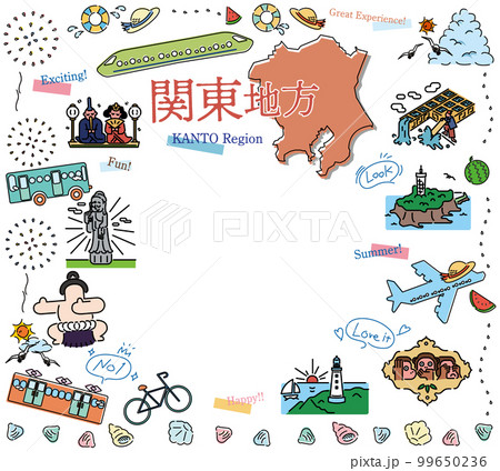 日本の関東地方の夏の名物観光のアイコンのセット(線画) 日本の関東地方の夏の名物観光のアイコンのセット(線画) 99650236