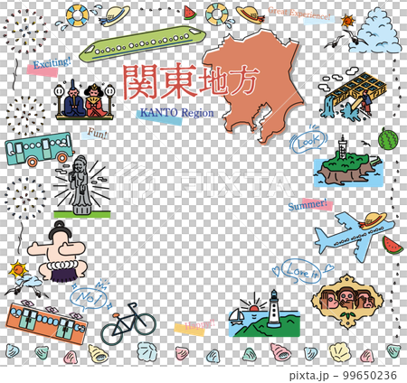 一組日本關東地區夏季特產觀光圖標（畫線） 99650236