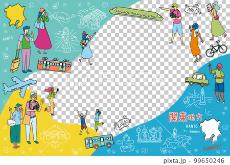 遊客在日本關東地區享受夏季特色觀光，一組圖標（畫線） 99650246