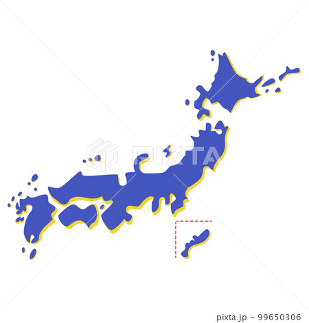 カラフルでフラットな日本地図のイラスト（ブルー系単品） 99650306
