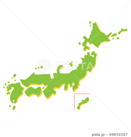 カラフルでフラットな日本地図のイラスト（グリーン系単品） 99650307
