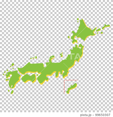 カラフルでフラットな日本地図のイラスト（グリーン系単品） 99650307