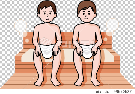 Two men relaxing in a sauna 99650627