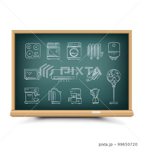Chalk draw energy-consuming icons on blackboard Chalk draw energy-consuming icons on blackboard 99650720