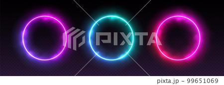 Gradient neon circle frames with smoke, led borders with mist effect, transparent glowing haze. 99651069