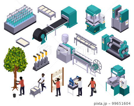 Rubber Production Icon Set Rubber Production Icon Set 99651604