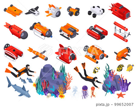 Underwater Vehicles Machines Equipment Isometric Isolated Icon Set 99652007