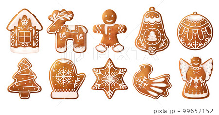 Realistic Christmas Gingerbread Cookies Icon Set 99652152