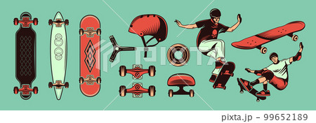 Skateboarding Color Hand Drawn Set 99652189