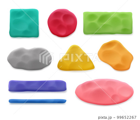 Plasticine. Geometric colored shapes of plasticine decent vector realistic templates 99652267