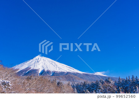（静岡県）降雪の朝、富士山スカイライン西臼塚駐車場から富士山頂を望む 99652560