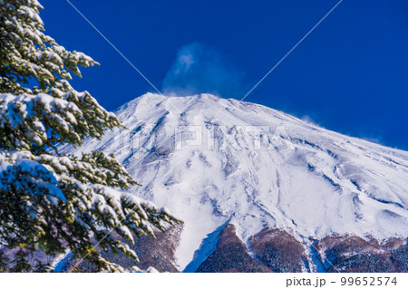 （静岡県）降雪の朝、富士山スカイライン西臼塚駐車場から富士山頂を望む 99652574