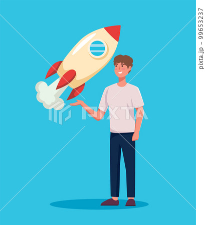 people with rocket launch business start up vector illustration 99653237