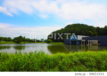 夏の土門拳記念館(酒田市写真展示館)前の湖、飯森山公園拳湖・山形県酒田市飯森山 夏の土門拳記念館(酒田市写真展示館)前の湖、飯森山公園拳湖・山形県酒田市飯森山 99653341