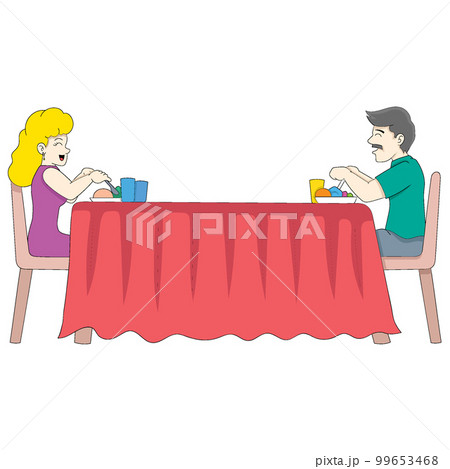 women and men are enjoying dinner serving dinner women and men are enjoying dinner serving dinner 99653468