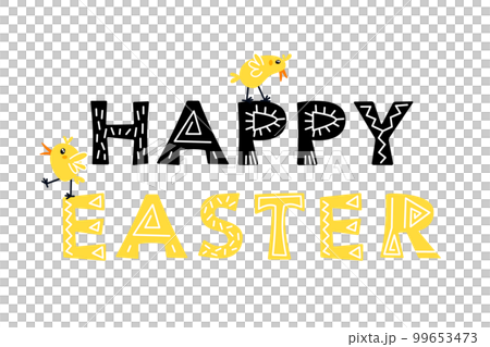 Happy easter lettering boho scandi style with cute chicks. Vector illustration Happy easter lettering boho scandi style with cute chicks. Vector illustration 99653473