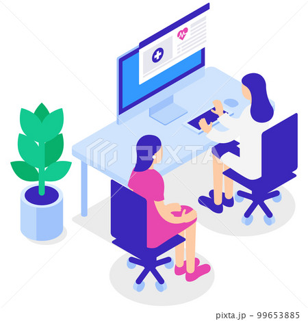 診察を行う女性医師と女性患者のアイソメトリックイラスト 診察を行う女性医師と女性患者のアイソメトリックイラスト 99653885