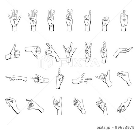 Hand Gestures Outline Set Hand Gestures Outline Set 99653979