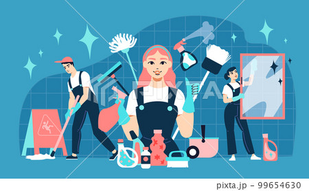 Flat Cleaning Service Illustration Flat Cleaning Service Illustration 99654630