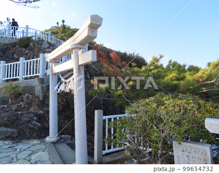 土佐の高土佐の高知の桂浜の竜王岬に鎮座する竜王宮、海津見神社、わたつみ神社の鳥居 99654732