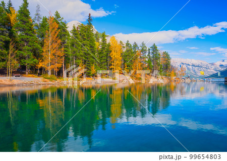 Mountain landscape at the day time. Lake and forest in a mountain valley. Natural landscape Mountain landscape at the day time. Lake and forest in a mountain valley. Natural landscape 99654803