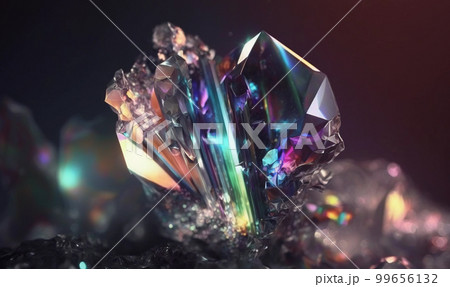 美しく輝くクリスタル。結晶。プリズム。虹色。屈折する光。Generative AI 美しく輝くクリスタル。結晶。プリズム。虹色。屈折する光。Generative AI 99656132
