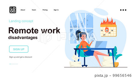 Remote work disadvantages web concept. Woman...のイラスト素材 [99656546] - PIXTA
