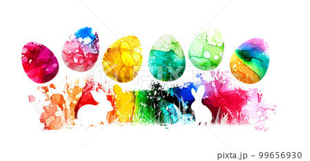 Happy Easter. Multicolored rabbits. Vector illustration Happy Easter. Multicolored rabbits. Vector illustration 99656930