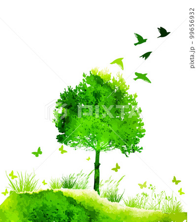 Green watercolor tree. Hello Spring. Vector illustration Green watercolor tree. Hello Spring. Vector illustration 99656932