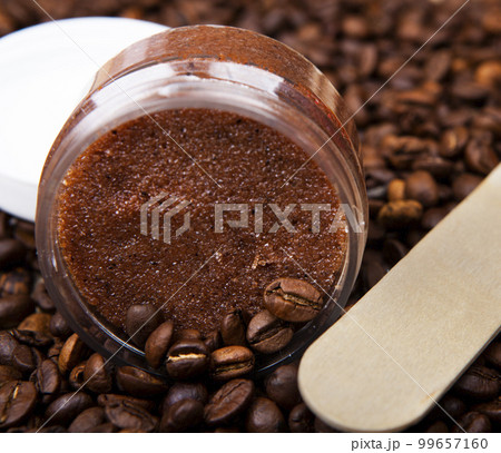 image of sugar scrub wooden stick coffee beans background   99657160