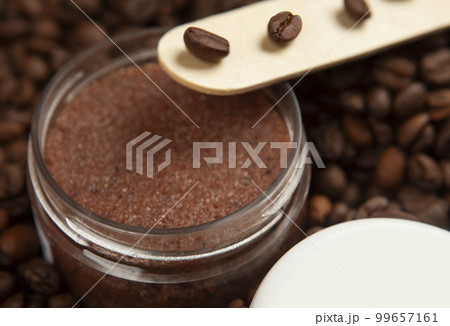 image of sugar scrub wooden stick coffee beans background   99657161