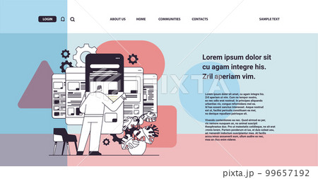 man developer creating website ui interface on smartphone screen web application development program software optimization 99657192