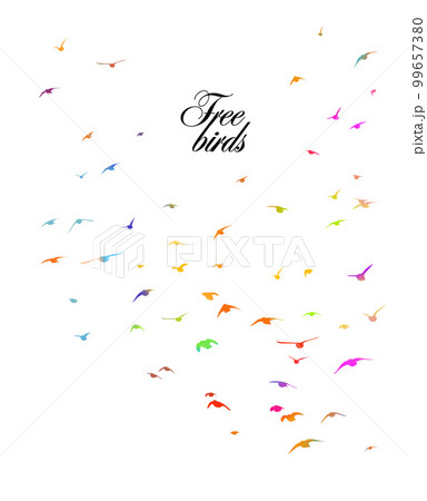 Abstract colored flying birds. Mixed media. Vector illustration 99657380