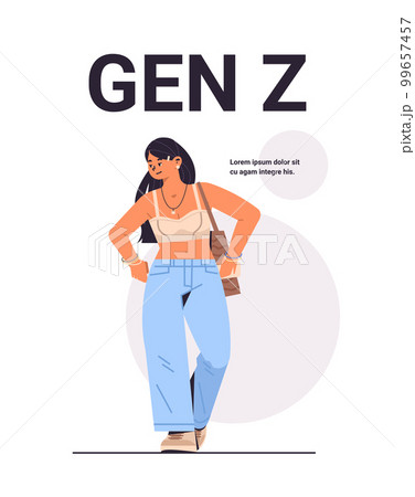 young girl in casual trendy clothes generation Z lifestyle concept new modern demography trend with progressive youth gen 99657457