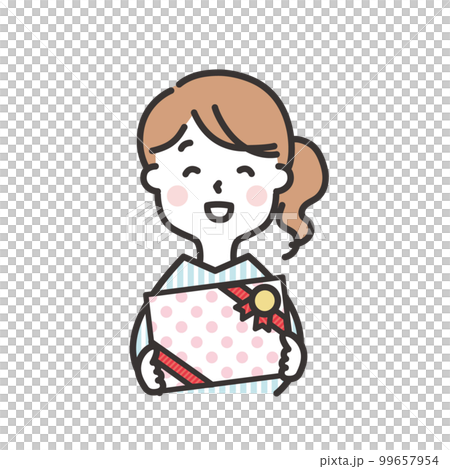 Woman holding a gift box Mother's Day illustration Woman holding a gift box Mother's Day illustration 99657954