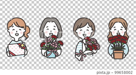 拿著各種母親節禮物的女性插圖集 99658002