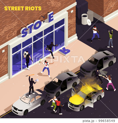 Violent Protest Isometric Illustration Violent Protest Isometric Illustration 99658549