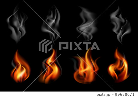 Realistic Fire Smoke Colored Icon Set Realistic Fire Smoke Colored Icon Set 99658671
