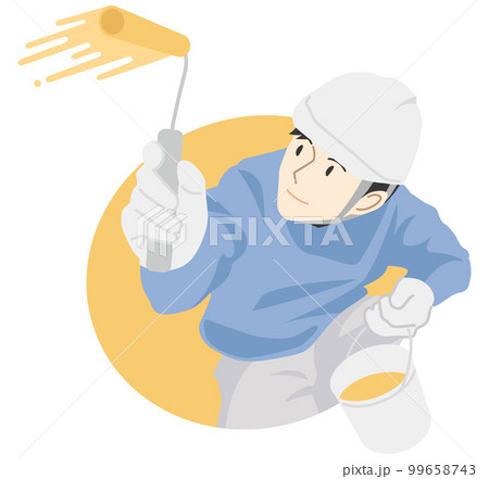 ローラーで塗装する男性作業員 99658743
