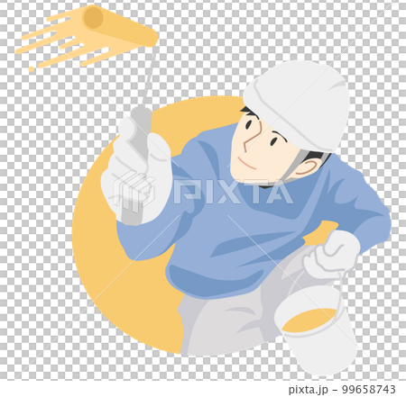 ローラーで塗装する男性作業員 99658743