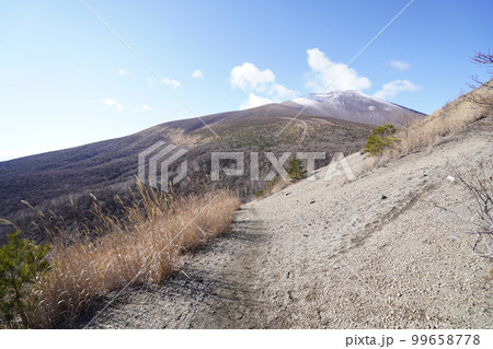 長野県 軽井沢町 小浅間山登山 小浅間山中腹付近より浅間山を見る 2022年12月8日 長野県 軽井沢町 小浅間山登山 小浅間山中腹付近より浅間山を見る 2022年12月8日 99658778