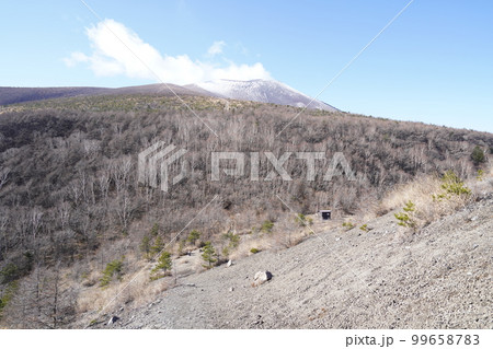 長野県 軽井沢町 小浅間山登山 小浅間山中腹付近より浅間山を見る 2022年12月8日 長野県 軽井沢町 小浅間山登山 小浅間山中腹付近より浅間山を見る 2022年12月8日 99658783