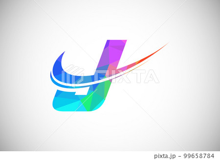 Polygonal low poly letter J with a swoosh logo. Modern vector logotype for business and company identity. 99658784