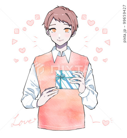 笑顔でプレゼントする男性 ピンク 99659427
