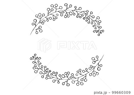 Elegant floral frame, border silhouette in hand drawn doodle style isolated on white background. Wreath decoration, delicate clip art 99660309
