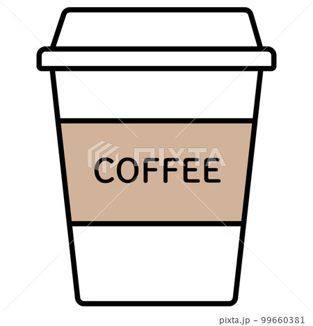 コーヒーの蓋付き紙コップのシンプルなアイコン（COFFEEの文字入り） 99660381